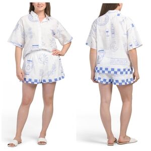 BY FRANKIE blue and White cotton greek Vase Women's Shorts Set